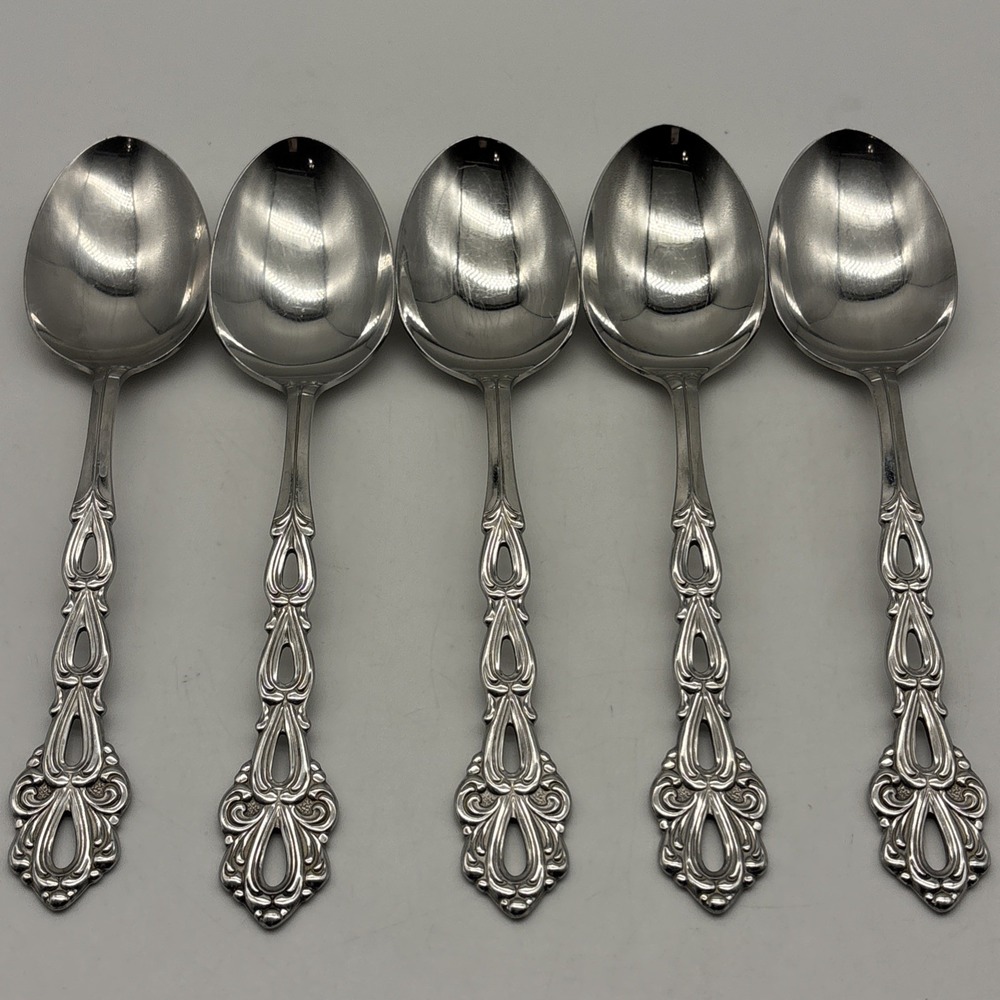 5- Oneida Community CHANDELIER Glossy Stainless Flatware 8 3/8" SPOONS